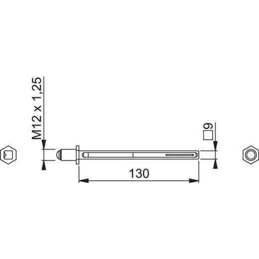 Vierkantstift STI-PRV-FDW-M12 Vierkantmaß 9mm L.130mm verzinkt M12x1,25mm HOPPE