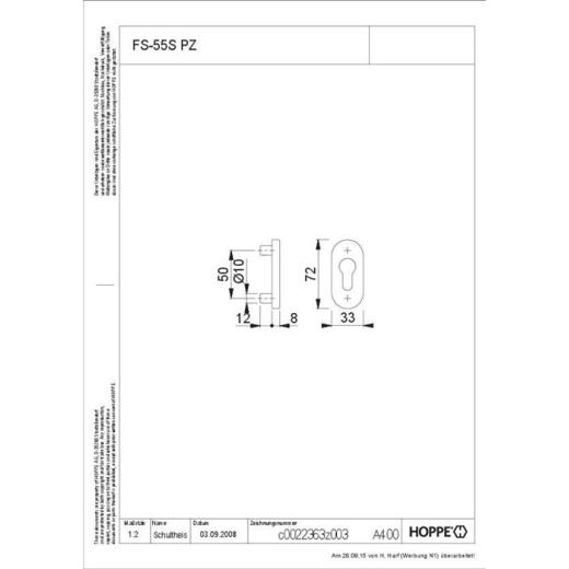 Feuerschutz-Schlüsselrosette FS-E55S VA F69 Schildst.8mm PZ ov.HOPPE