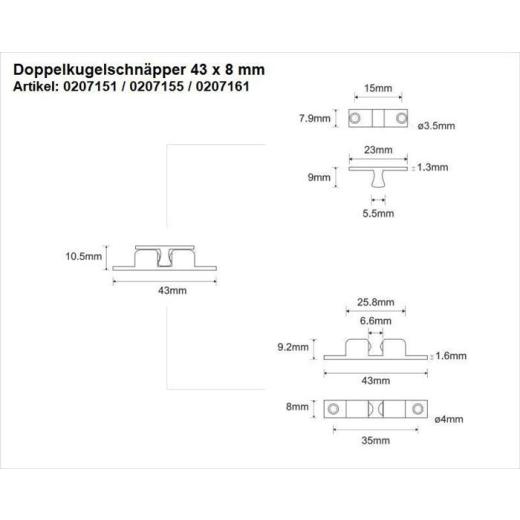 Doppelkugelschnäpper MS blk 42mm Kugeln u.Federn a.STA M-Beschläge | 24 Stück
