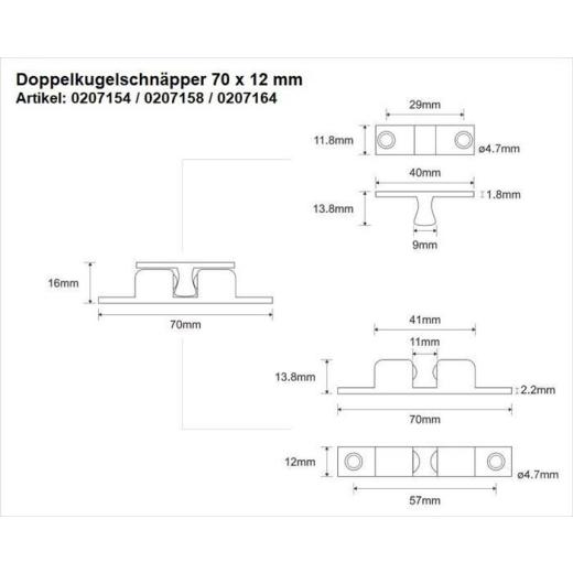 Doppelkugelschnäpper MS vern.60mm Kugeln u.Federn a.STA M-Beschläge | 24 Stück