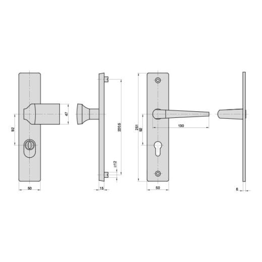Aluminium-Vollmaterial-Schutzbeschlag | Langschild eckig (PZ) 92/10 mm, mit Zylinderabdeckung