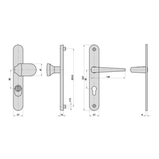 Aluminium-Vollmaterial-Schutzbeschlag, | Schmalrahmenschild rund (PZ), Wechsel-Garnitur mit Zylinderabdeckung