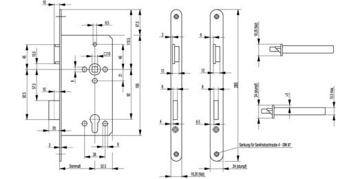 Haustür-Einsteckschloss 0024 PZW 24/65/92/10mm DIN R silber rd BKS