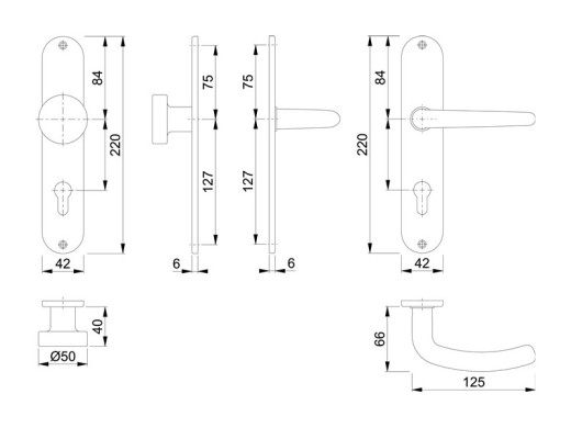 Langschildgarnitur Den.E58/302/1310Z VA F69 PZ 72mm DIN L/R HOPPE