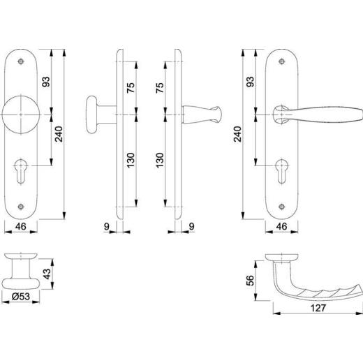 Hoppe Langschild New York mit Knauf| Aluminium PZ
