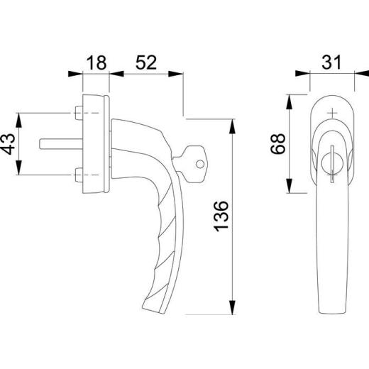 Hoppe Fenstergriff Atlanta 0530S/US952 100NM | Stiftlänge 32-42 mm, Aluminium F1,abschließbar