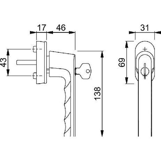 Hoppe Fenstergriff Hamburg 0700S/UD9020 Aluminium F1/naturfarben Stiftlänge 32-42 mm abschließbar