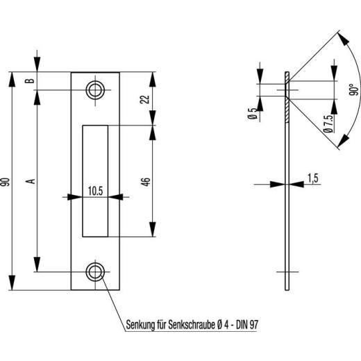 BKS Flachschließblech S412 silber käntig Stulp-B.20 mm