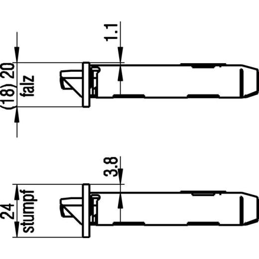 BKS - Einsteckschloss Stulp 18 mm, rund, DIN rechts, Falle und Riegel Kunststoff
