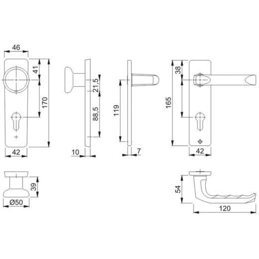 Hoppe Kurzschildgarnitur London Aluminium (F2/neusilberfarbig) PZ