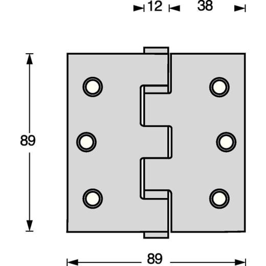 Kugellagertürscharnier VA käntig 89x89 mm DIN L/R ma ausziehb.Stift