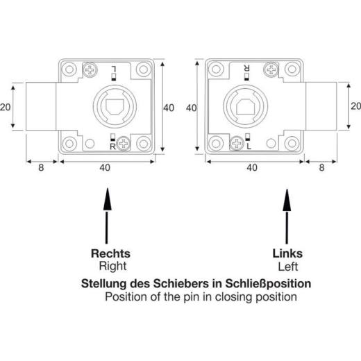BMB Aufschraubschloss Dornmaß 25 mm L/R versch.-schl.
