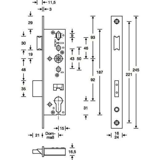 Panik-RR-Einsteckschl.D DIN li.einwärts 24/245/45/92/9mm Kl 3 ktg.SSF