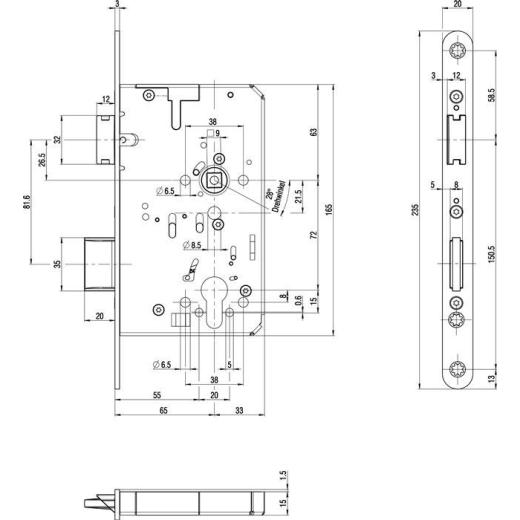 BKS - Panik-Einsteckschloss 2320, 24/65 mm, Panik-Funktion B, DIN links/rechts, Edelstahl