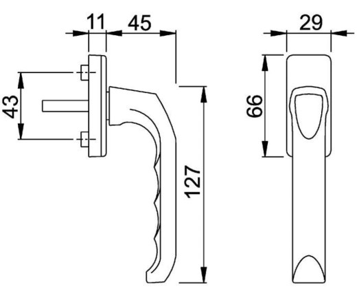 Fenstergriff London 013/U34 Alu.F1/naturf.32mm Stand.HOPPE