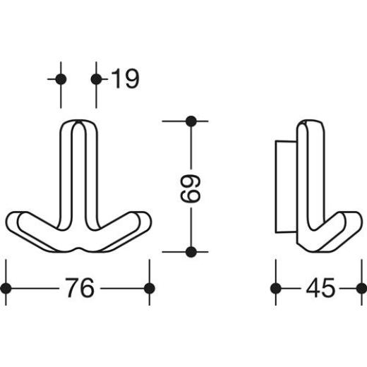 Doppelhaken Ser.477 matt,elastisch Ku.(TPU) 33 rubinrot H.69mm HEWI
