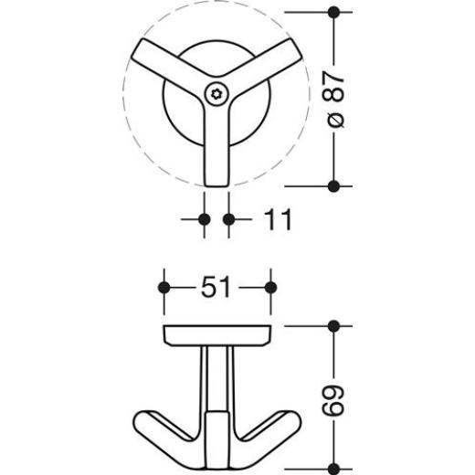 Dreifachhaken Ser.477 matt,elastisch 95 felsgrau H.69mm D.51mm HEWI