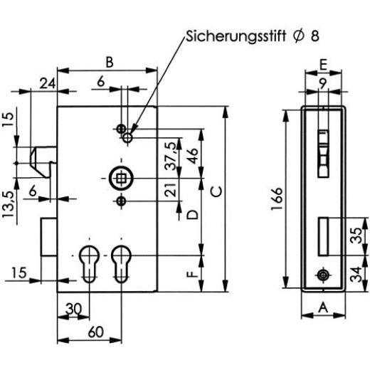 Schiebetorschlosskasten 140SD-40ZW DIN L/R Maß A40xB94,5xC173mm Dornm.30/60mm