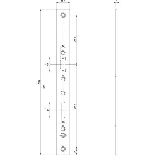 Stulpunterlage B9050 VA silber B.24xL.270mm ktg.DIN L/R fl.BKS