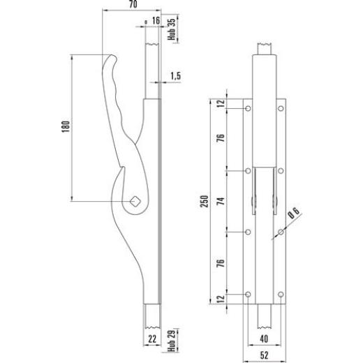 Tortreibriegel PLANO 16mm Schlaufenanzahl 4 STA hell verz.DENI