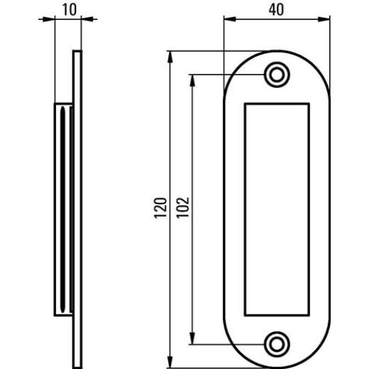 Schiebetürmuschel Alu.schwarz pulv.ov.2xD.5mm L.120mm B.40mm HERMETA