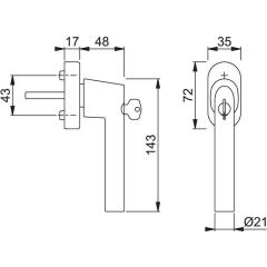 Fenstergriff Ams.E038S/UD9056 Alu.32-42mm F1/silberfarbig HOPPE