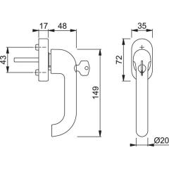 Fenstergriff Paris 038S/UD9056 Alu.F1/naturfarbig 20-30mm HOPPE