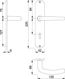 Langschildgarnitur Denver E1310Z/302 Edelstahl F69 OB 72 mm DIN links / rechts HOPPE