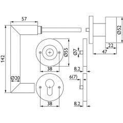FS-Garnitur NW-443-2 VA 60 D/K TS 40-58mm PZ rd.DIN L/R TECWERK