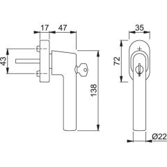 Fenstergriff Ams.E0400S/UD9056 TBT4 VA 32-42mm F69/matt HOPPE