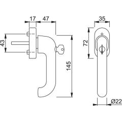 Fenstergriff Paris E038S/UD9056 TBT4 VA 32-42mm F69/matt SecuSan® HOPPE