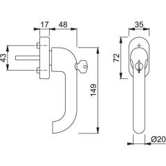 Fenstergriff Paris 038S/UD9056 TBT4 Alu.32-42mm F1-2-S/silberfa.matt SecuSan®