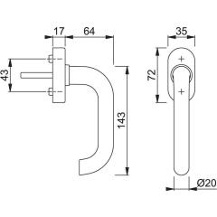 Fenstergriff Paris 038/UD9056 Alu.20-30mm F1-2-S/silberfarben ma SecuSan® HOPPE