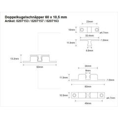 Doppelkugelschnäpper MS vern.50mm Kugeln u.Federn a.STA M-Beschläge | 24 Stück