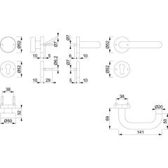 FS-Garnitur Paris FS-E58/42H/42HS/138 VA F69 D/K TS 40-65mm PZ rd.DIN L/R HOPPE
