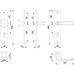 Langschildgarnitur NY 53/273P/1810 Alu.F1 PZ 72mm DIN L/R HOPPE