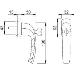 Fenstergriff NY 0810S/U10 Alu.F1/naturf.35mm abschl.HOPPE