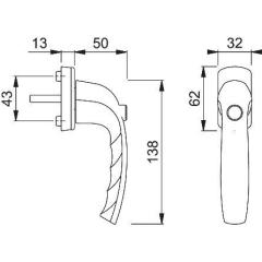 Fenstergriff NY 0810SV/U10 Alu.F8707/dunkelbraun 32mm selbstsperrend HOPPE