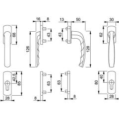 Balkongarnitur NY 099KH/961N/U10/… Alu.F9016 63-73mm 4-KT.7mm HOPPE