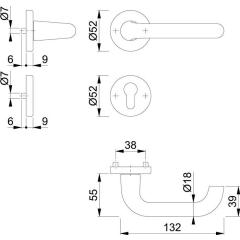 Rosettengrt.Paris 138L/42KV/42KVS Alu.F1 U-Form PZ DIN L/R D/D HOPPE