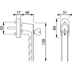Fenstergriff Hamburg 0700S/UD9020 Alu.F1/naturf.32-42mm abschl.HOPPE