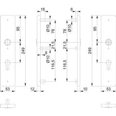 Langschildpaar E2221/2210 ma F69 PZ 72mm HOPPE