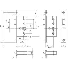 Einsteck-Fallenschloss 20/55/8mm DIN L/R silberf.ktg.BKS