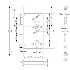 Panik-Einsteckschloss 1201 Fkt.D rd 20/55/72/9mm DIN L VA BKS