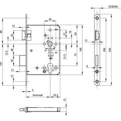 Feuerschutztürschloss B-1206 24/65/72/9mm DIN R 24mm rd VA BKS