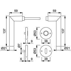 Türdrückerpaar Ams.1400 Alu.F1 o.Rosetten 4-KT.8mm HOPPE
