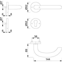 Rosettengrt.Mar.E1138Z/42KV/42KVS VA F69 U-Form PZ DIN L/R D/D HOPPE