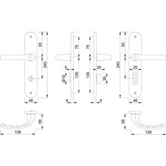 Langschildgarnitur Tôkyô 1710/273P Alu.F1 SK/OL 78mm DIN L/R HOPPE