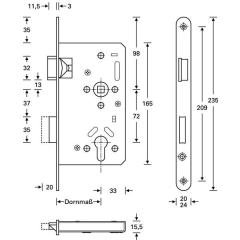 Panik-Einsteckschloss Ser.20 APE Fkt.E rd 20/65/72/9mm DIN li.VA SSF