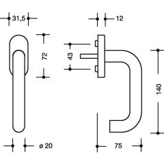 Fenstergriff 111XAFG VA ma geschl.24mm Stand.HEWI